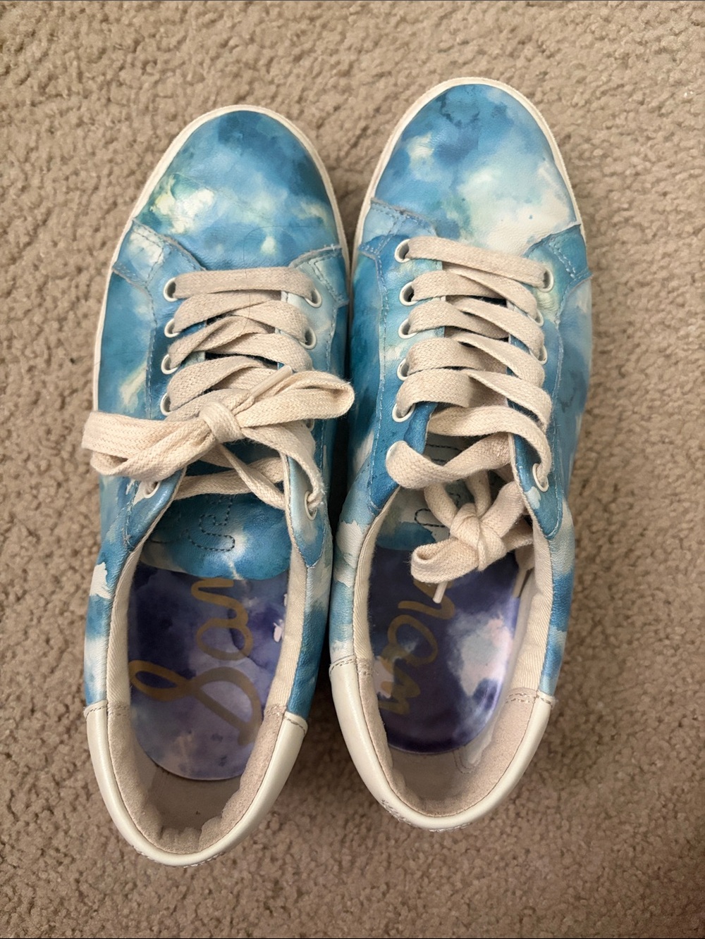 Blue Tie-Dye Canvas Lace-Up Sneakers - Women's